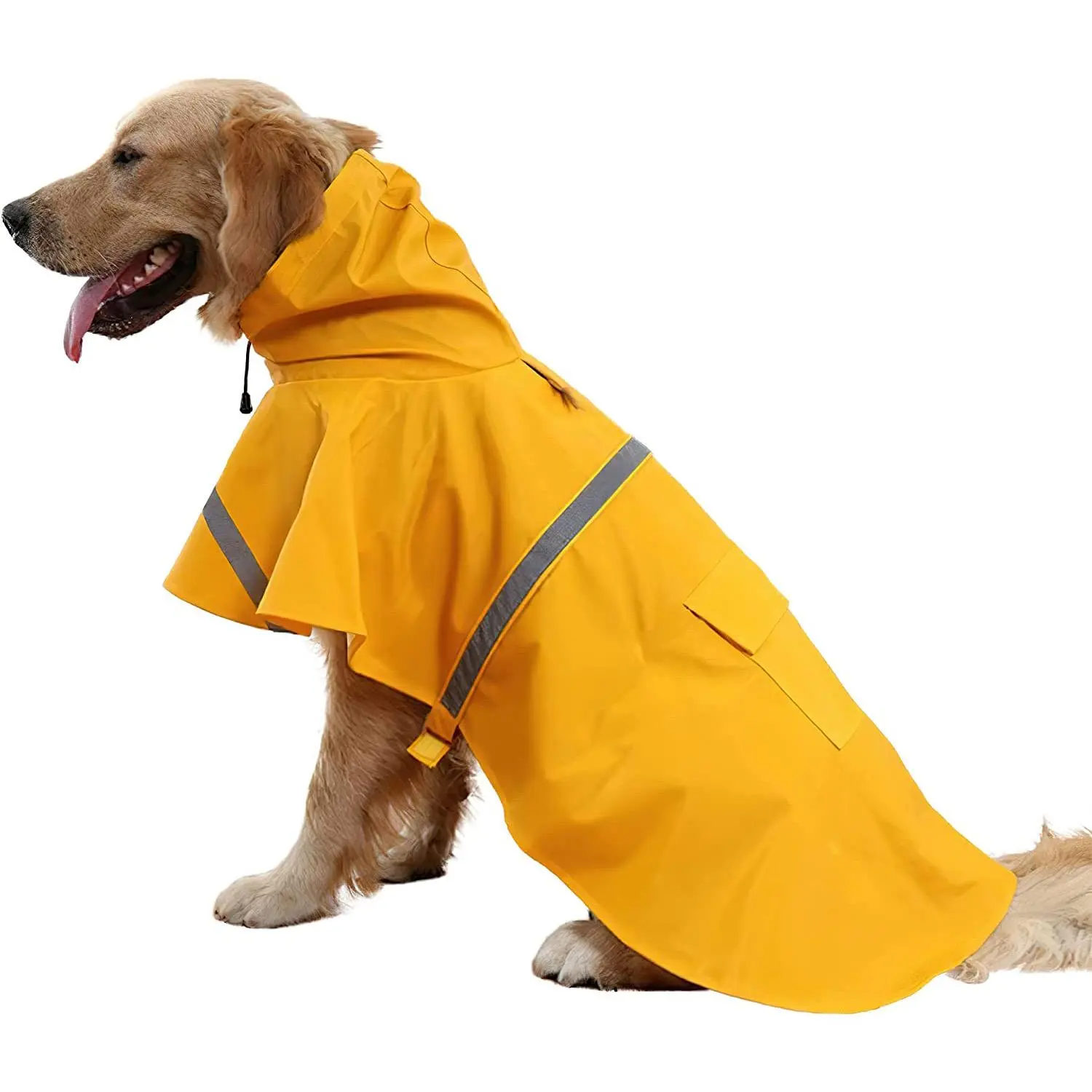 Reflective Dog Raincoat with Storage Pouch - Waterproof Hooded Cape for Rainy Day Walks, Lightweight & Comfortable Fit for Small to Large Dogs, 360° Reflective Strips, PU Leather