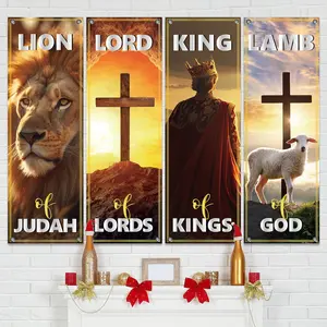 2D Flat Banner 4pcs, Church Banner for Temple Wall Worship, Christian Bible Verse Hanging Sign, Religious Decoration for Churches Schools