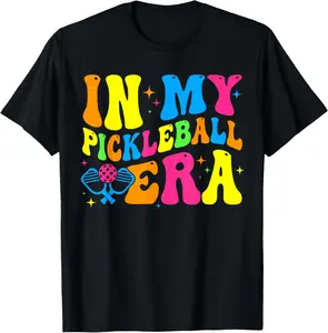 Retro Groovy In My Pickleball Era Funny Pickleball Player Casual Short Sleeve Cotton T-Shirt