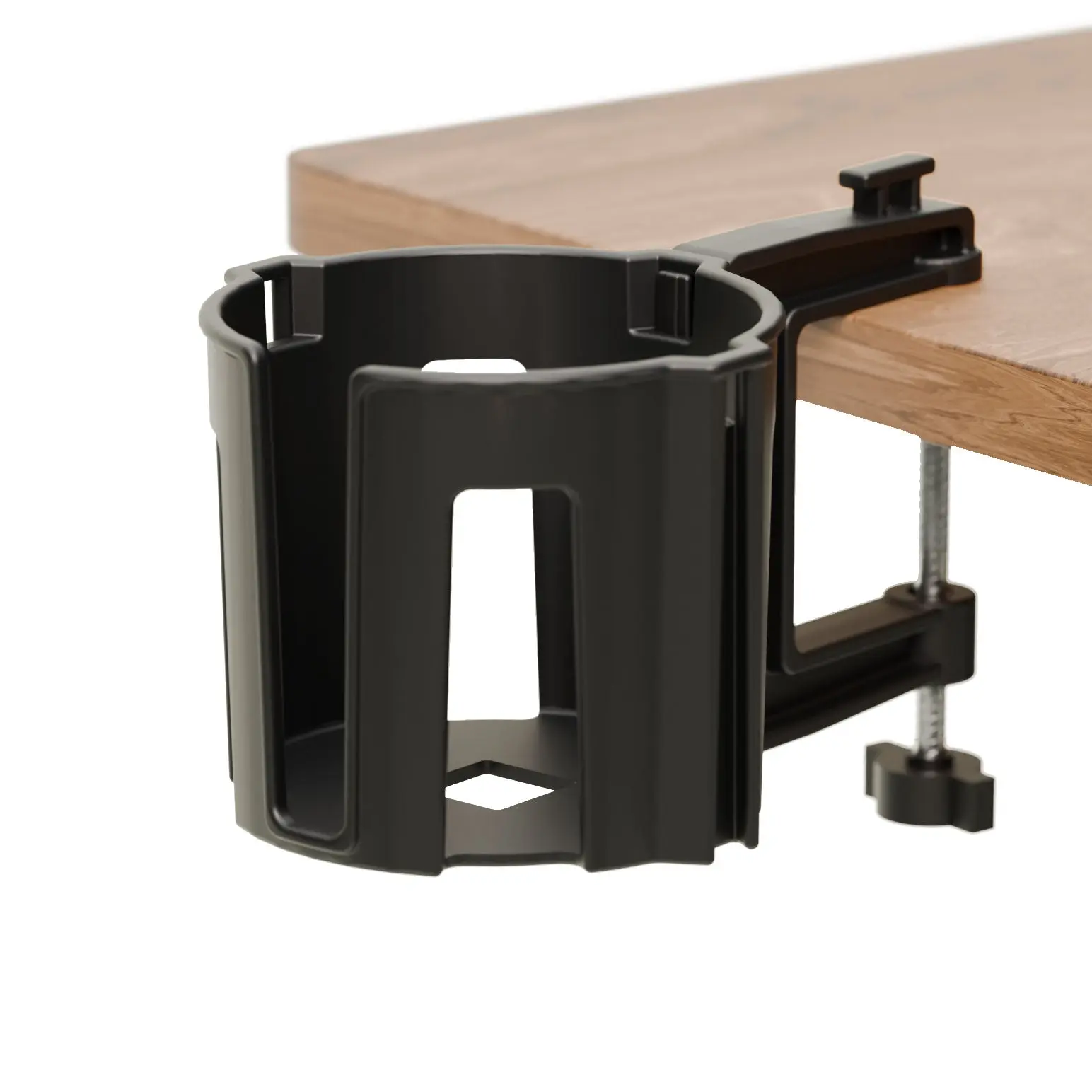 Original Large Desk Cup Holder Clamp – Cup-Holster, the Anti-Spill Cup Holder Mount for Your Table, Office & Gaming Setup – Multi-Directional Drink Holder & Headphone Hanger