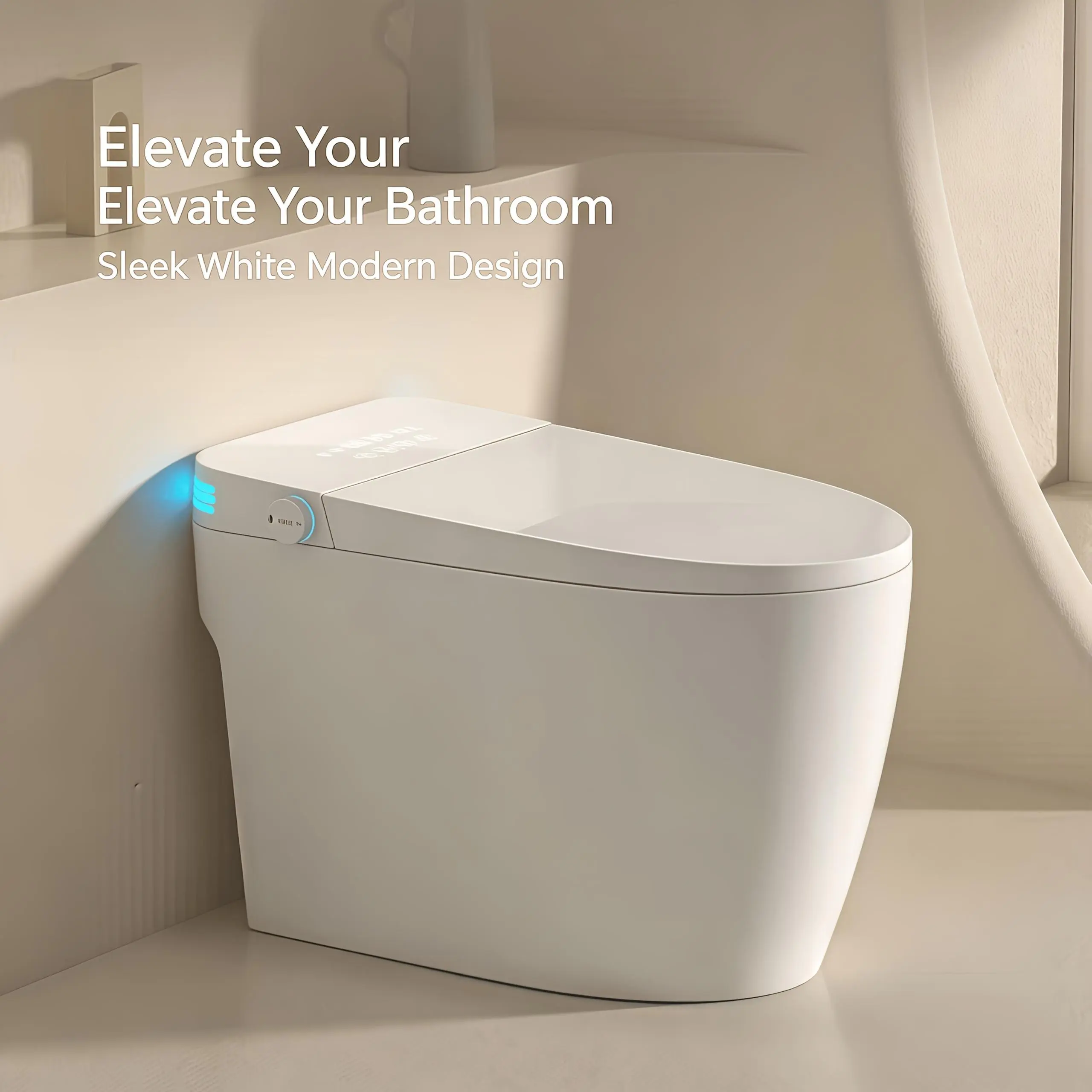 Built-In Tank Smart Toilet with Integrated Bidet - Auto Open-Close, ft Sensor, 1000 MaP Auto Flushing, ADA Comfort Height, Artistic Lighting, Heated Seat, Foam Dispenser warm water wash, Modern