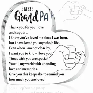 Heart Shaped Acrylic Ornament, 1 Count Heart Plaque, Thank you Grandpa Themed Desktop Ornament, Table Ornament for Home, Gift for Grandpa, Decoration