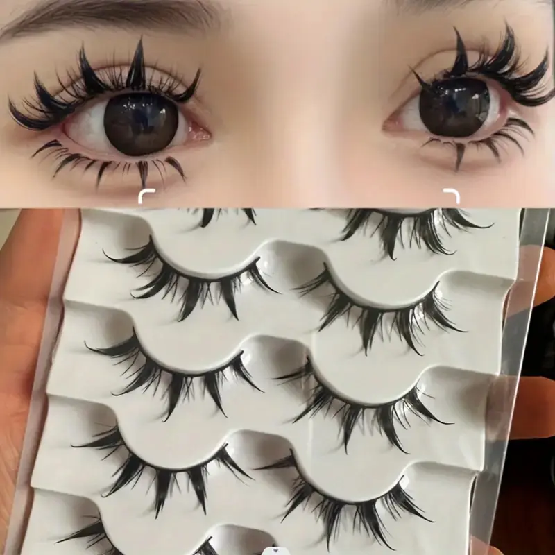 Anime Role Play Fluffy False Eyelashes, Falsies Eyelashes, Cosmetic False Lashes, Fake Lashes, 5 Pairs Natural Look, Self-Adhesive Curled Lash Extensions, Enhance Women & Girls Eye Makeup