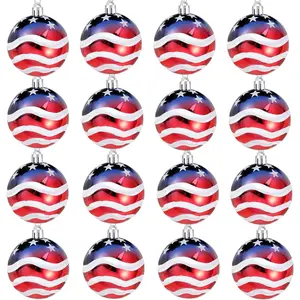 16 Pcs Independence Day Ball Ornament - 4th of July Patriotic Hanging Ball Decoration American Flag Ornament for Independence Day, Christmas Tree, USA Themed Party Supplies (16)