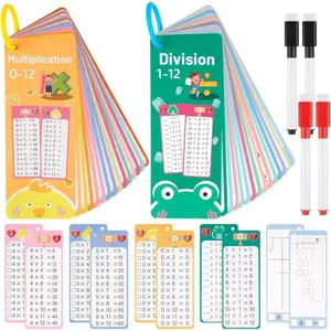 Children's Day Gift Multiplication & Division Math Flash Cards 0-12 - Dry Erase Learning Game with 4 Pens & Rings, Learning Materials Math Tools Teaching Aids for 1st-3rd Grade Kids