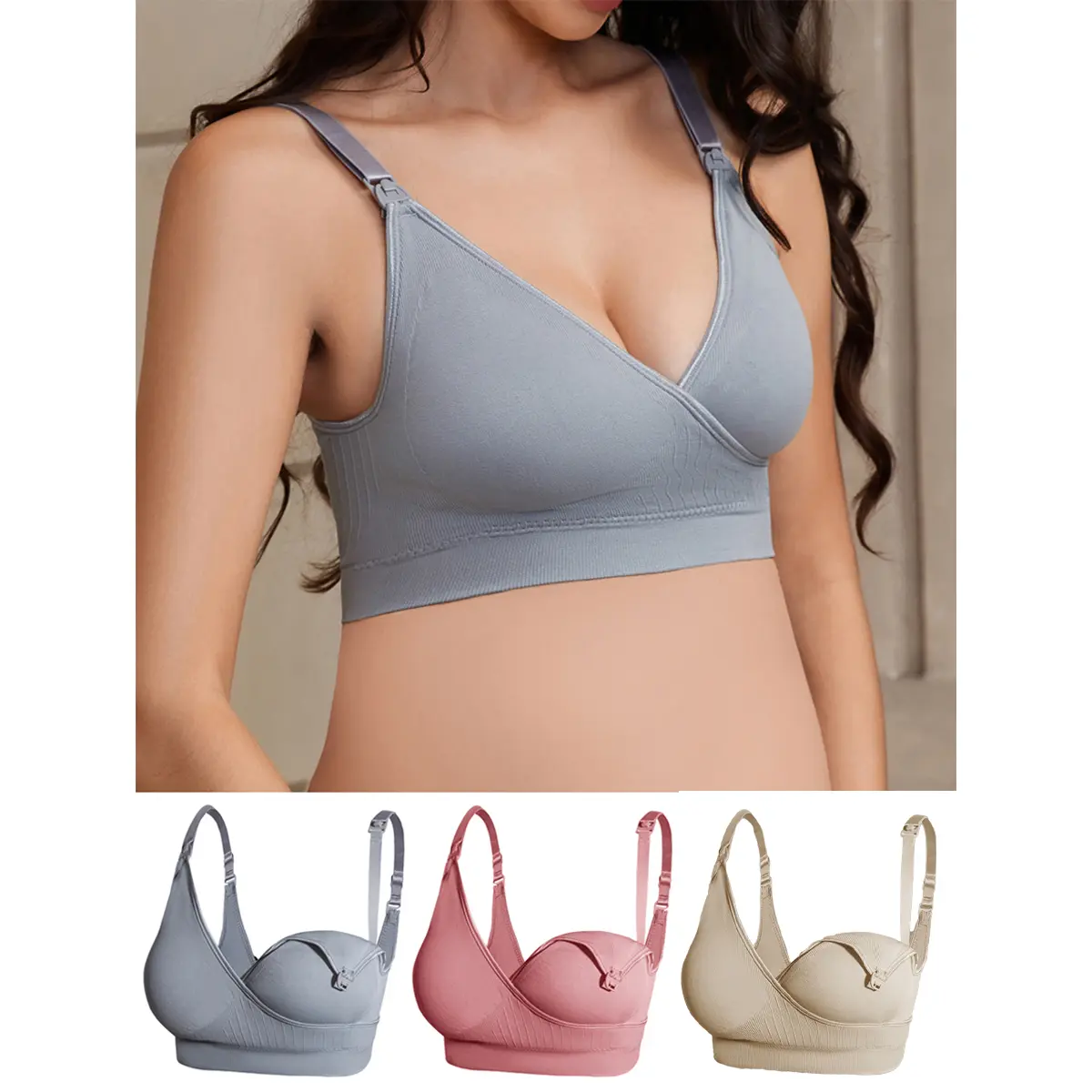 3PCS Nursing Bra Seamless Wireless Maternity Bra Soft Breathable Breastfeeding Bra with Clip Down Cups adjustable, Pregnancy Maternity Bra