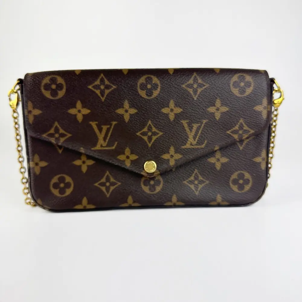 Pre-owned Louis Vuitton Monogram Leather Pochette Félicie Chain Wallet, Luxury Messenger Bag [1073]