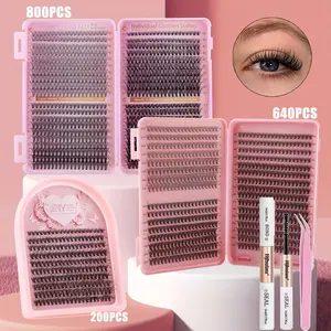 800pcs/200pcs DIY Eyelash Extension Set, DIY Eyelash Clusters, Natural Slender Cat Eye Single Cluster False Lashes, Mixed Lengths 8-16mm, Reusable, Makeup Tool Suitable for Girls, Large Capacity Eyelash Book/Small Box Travel Portable