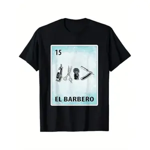 El Barbero 100% Cotton Black T-Shirt - Mexican Barber Cards Design - Gifts for Men, Dad, Husband, Grandpa - S-XXXL