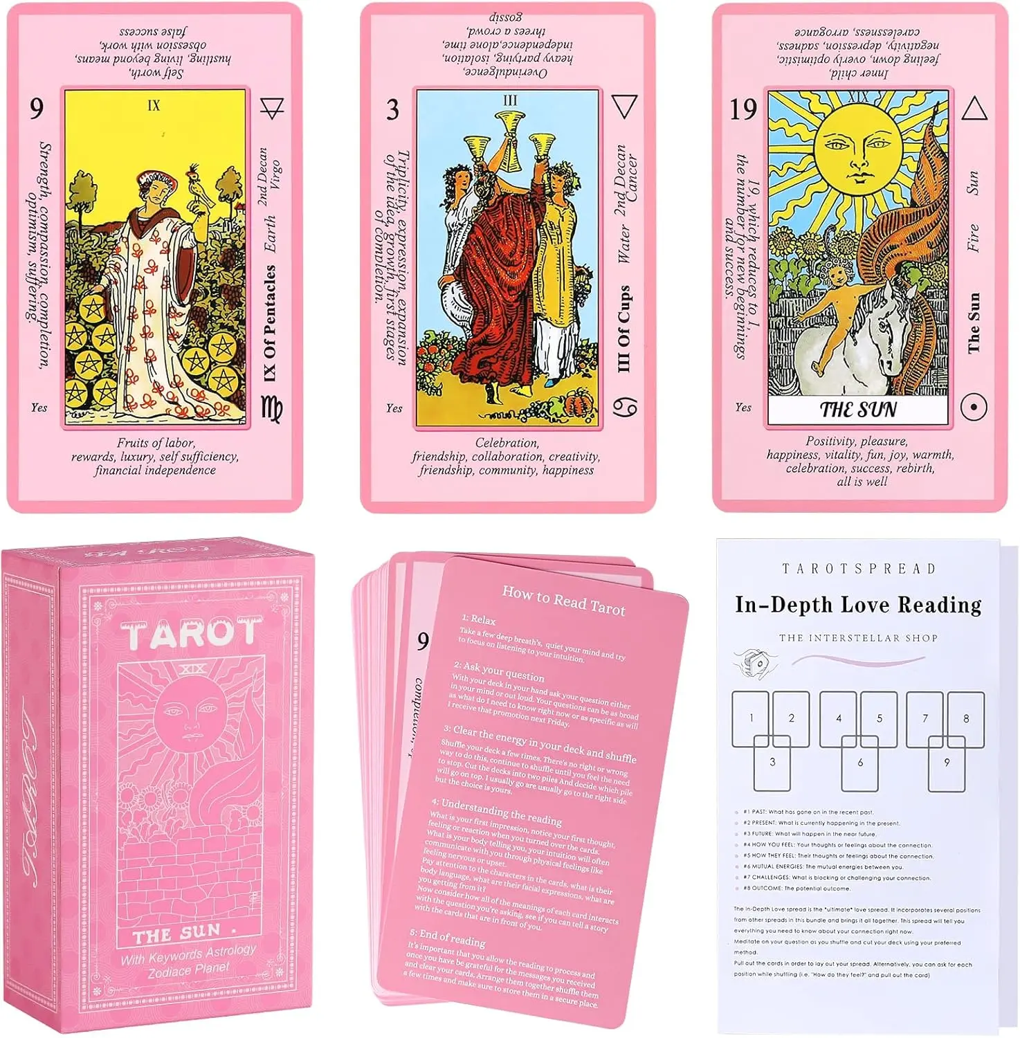 Myripoly Pink Tarot Cards Deck Set for Beginners with Meanings On Them-Tarot Card with Guidebook-(Free Velvet Tarot Bag Pouch)