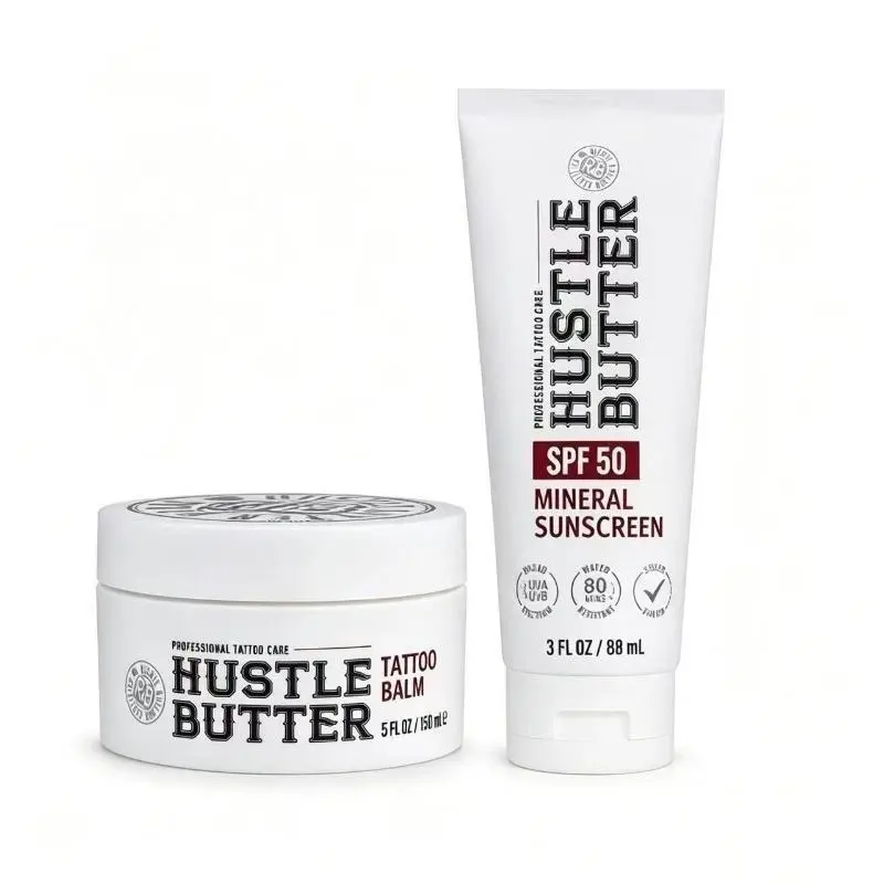 2026 Limited time！Complete Tattoo Care Set – Hustle Butter Healing Balm & Water Resistant SPF50 Sunscreen