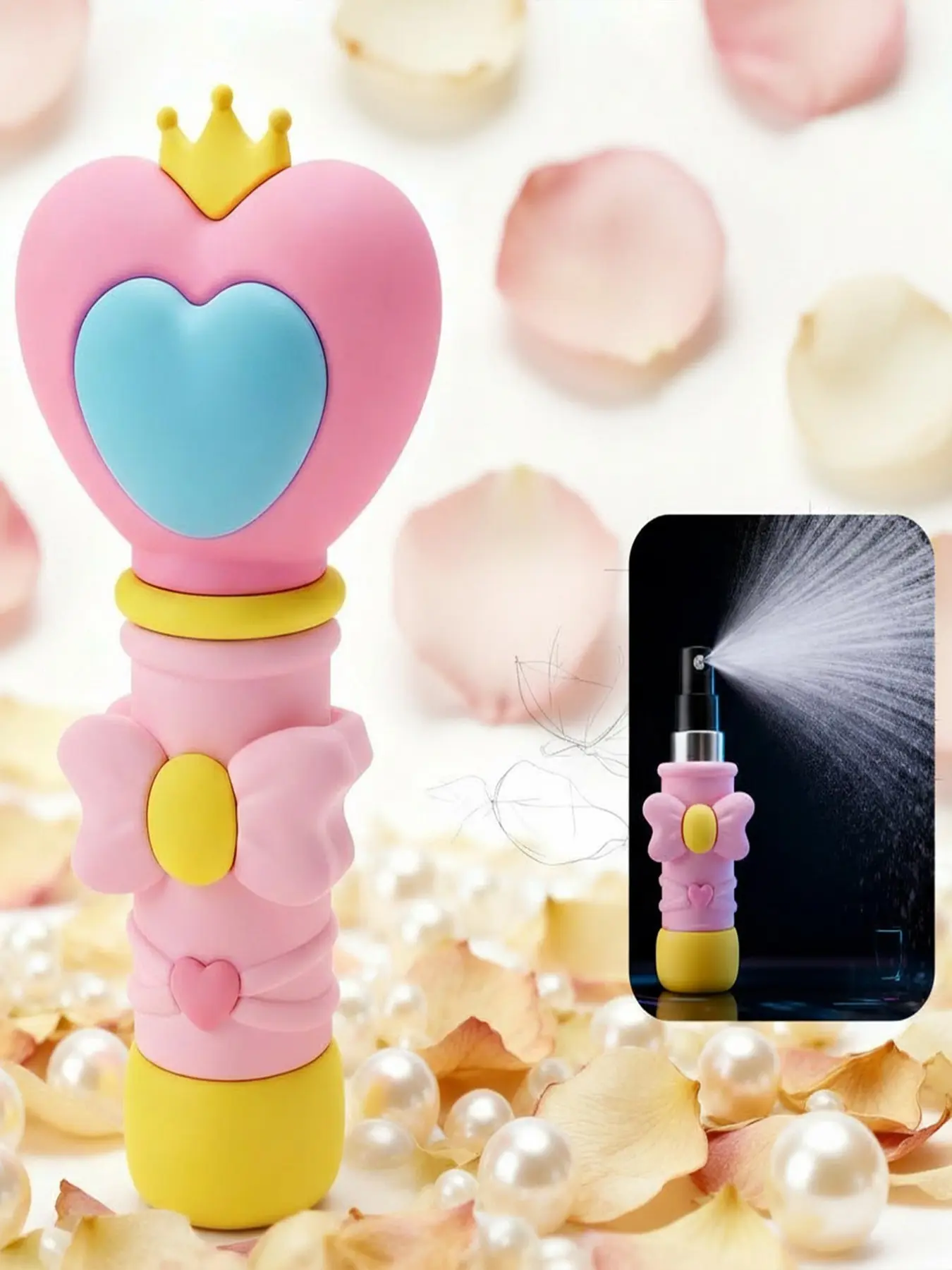 Portable Refillable Spray Bottle, Heart Magic Wand Design, Mini Cute Crown Bow, Travel Friendly, Leak-Proof Reusable, for Perfume, Toner, Facial Mist