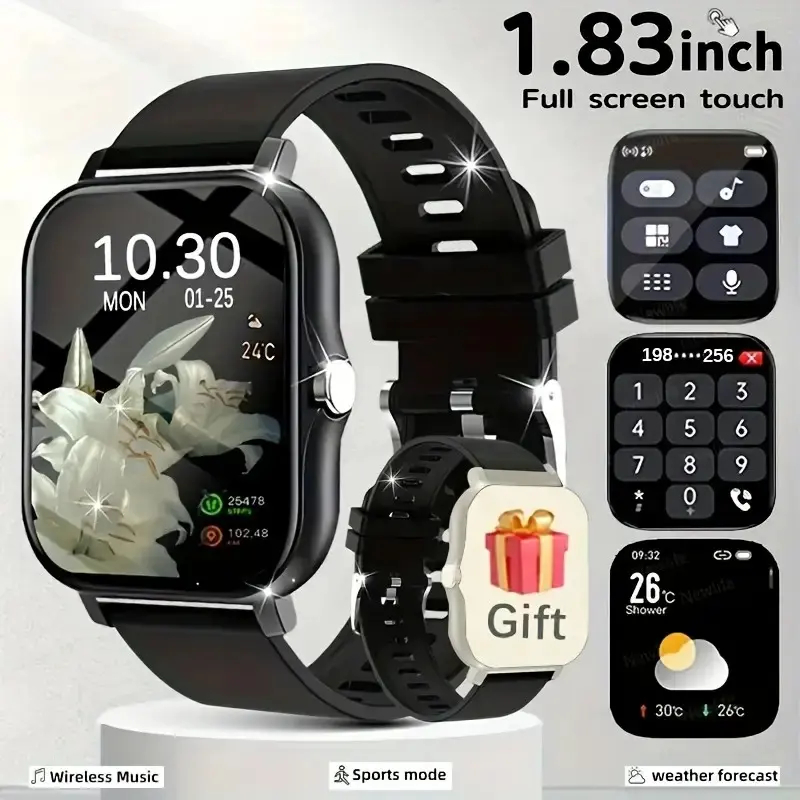 Smartwatch - Wireless calling/receiving, multiple sports modes, sedentary reminder, weather forecast and message notifications - Borderless slim design, compatible For iPhone and Android devices, Rechargeable, Wearable, fathersdaygift, Digital, Sports Tra