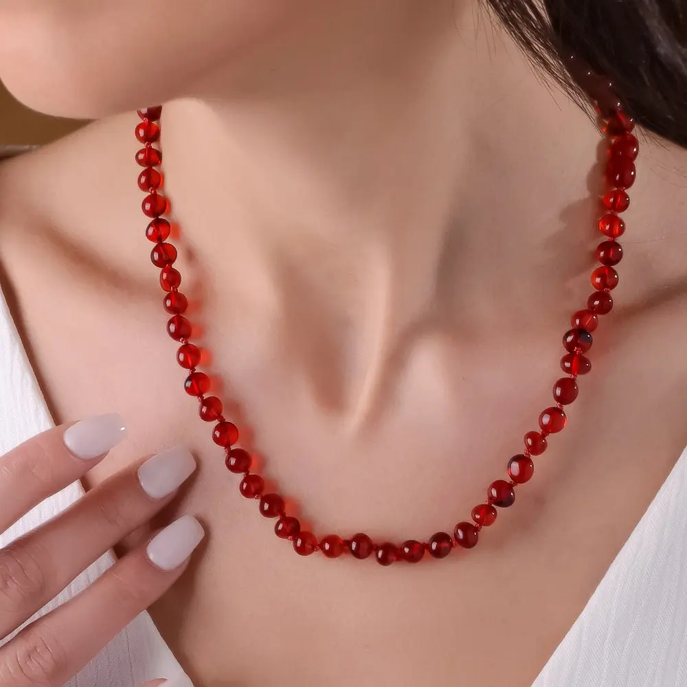 Women's Certified A+ Genuine Baltic Amber Necklace, 18in Handmade Baroque-Shape Jewelry, Adult Daily Wear Accessory