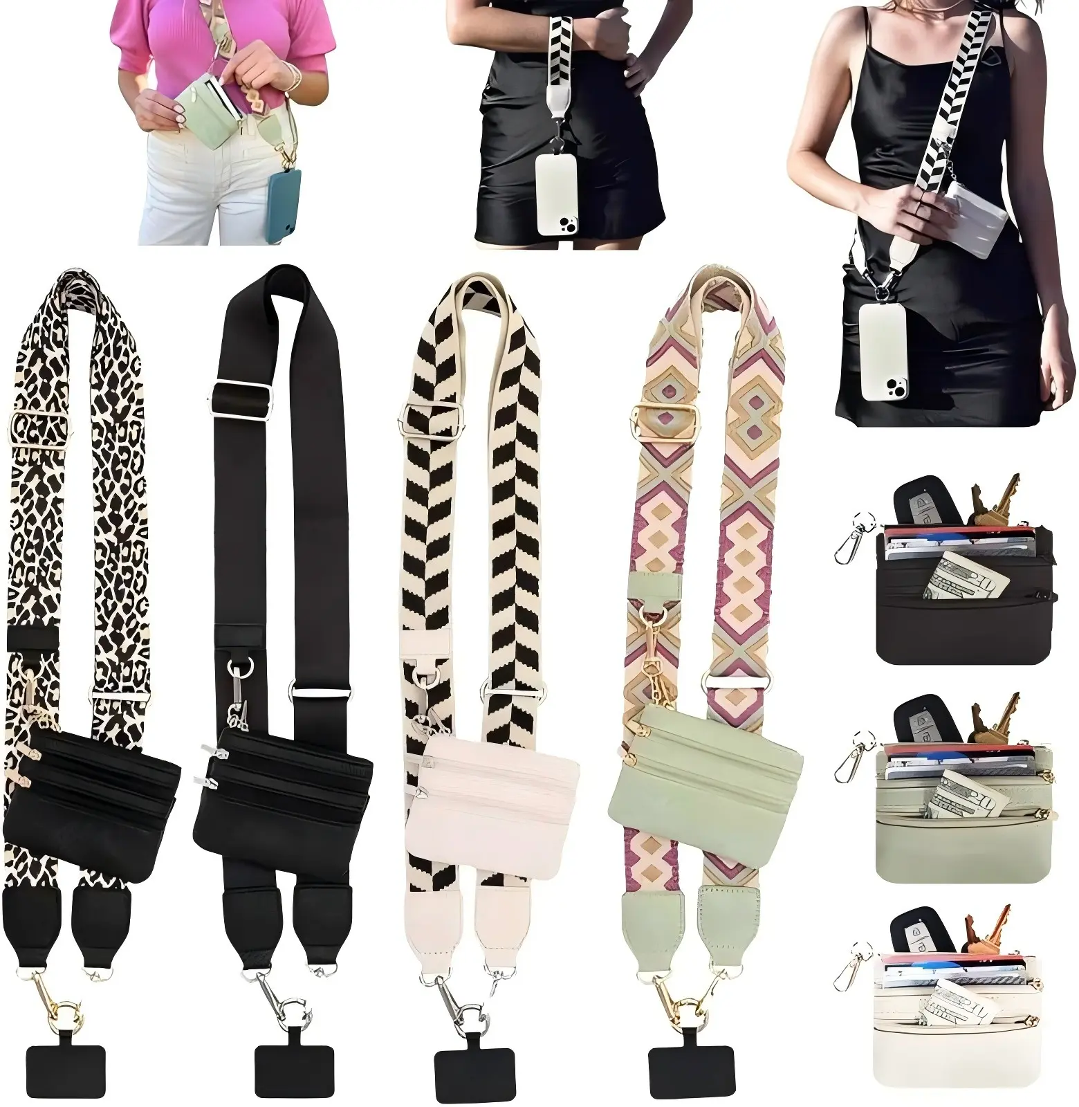 Adjustable Crossbody Phone Lanyard with Zippered Pouch - Clip and Go Strap for Phone and Wallet, Hands-Free Multifuctional Cell Phone Strap for Women/Men, Perfect for Travel, Running, Shopping,back to school,back to school haul