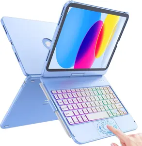 Touch Keyboard Case for iPad (A16) 11th Generation 11 inch 2025&10th Gen 10.9 inch 2022, 360 Rotate for iPad 10th Generation Case with Keyboard, Backlit Keyboard Case with Pencil Holder, Blue