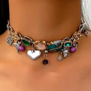 Women's Bohemian Bull Head & Bee Pendant Necklace - Vintage Enamel Craft Charm, Stacked Chain, Funky Unique Accessories for Casual Music Festival Outfits, Valentine's Day Gift