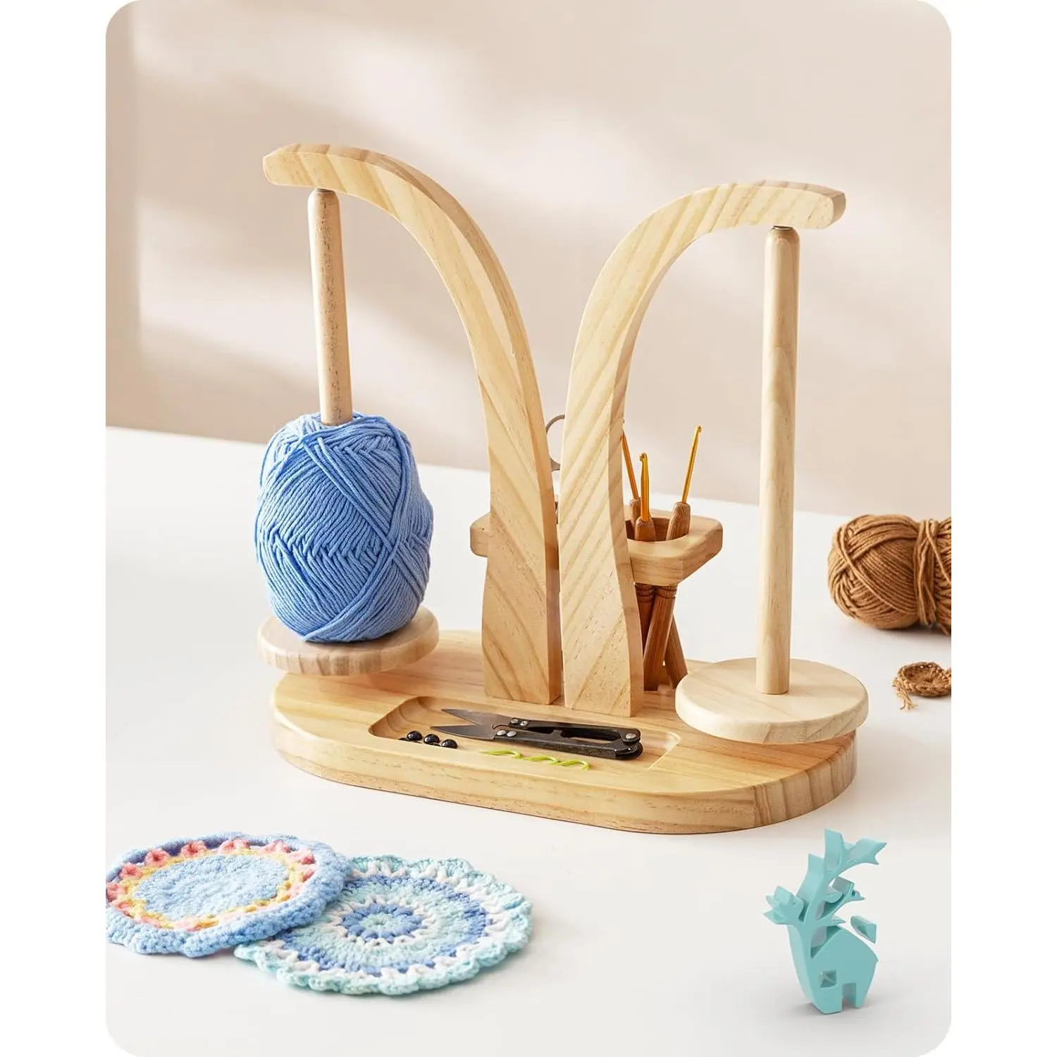 Yarn Holder , Yarn Ball Holder Wooden, Yarn Spindle with Double Spindles, Spinning Yarn Holder for Crochet Lovers ()