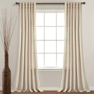 Lush Decor Linen Button Pinched Pleat Single Window Curtain Panel - Sold Individually - 84"L x 40"W Farmhouse Chic Neutral Colorway Sun Shade Film Shutter Blinds