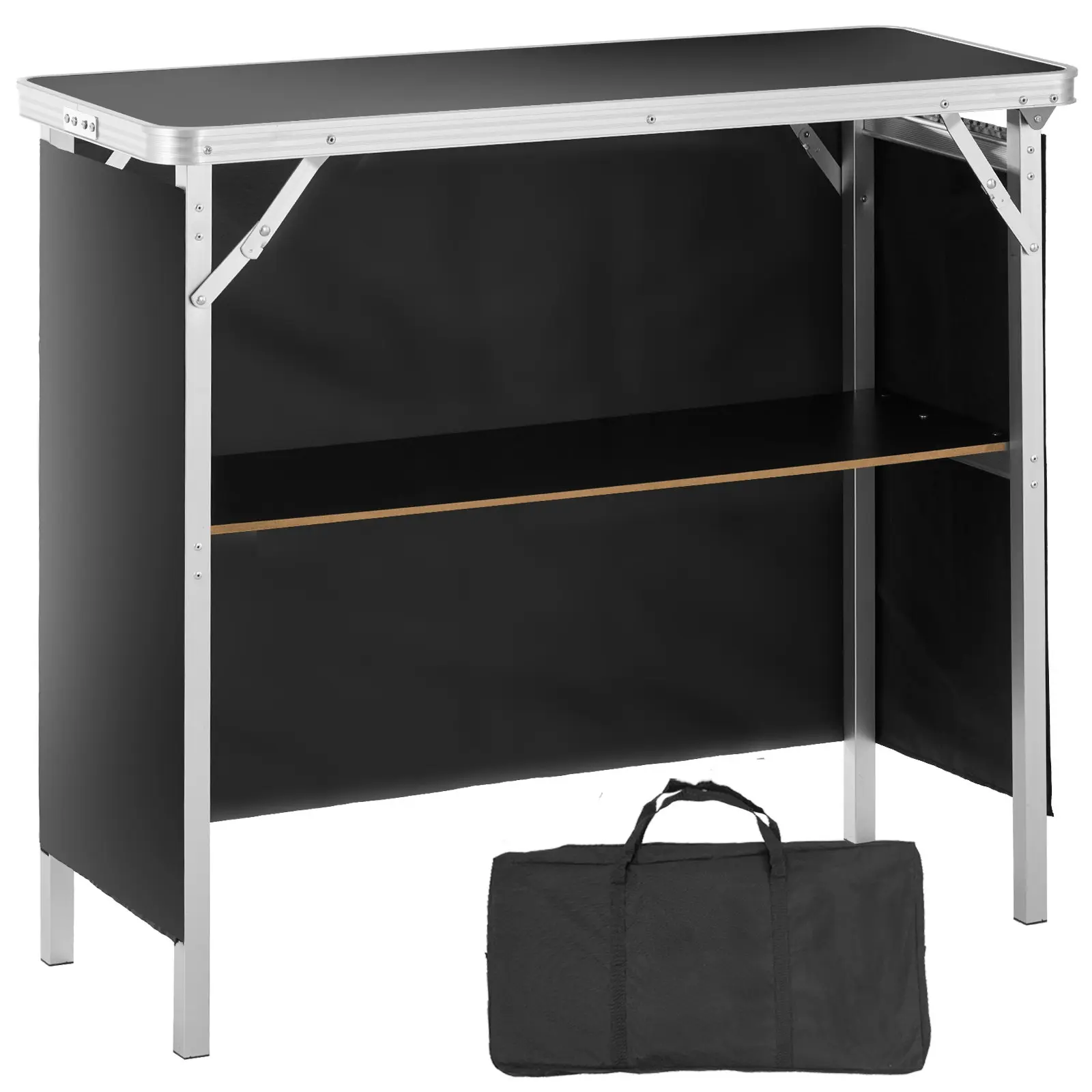 【Summerfinds】VEVOR DX9930 Aluminium-MDF Folding Portable Bar Table, 38.39 x 15.16 x 34.25 in, 66.7 lbs Load Capacity, Cloth Skirt, Carrying Case, Storage Shelf, Indoor/Outdoor Trade Shows (Tools & Hardware)