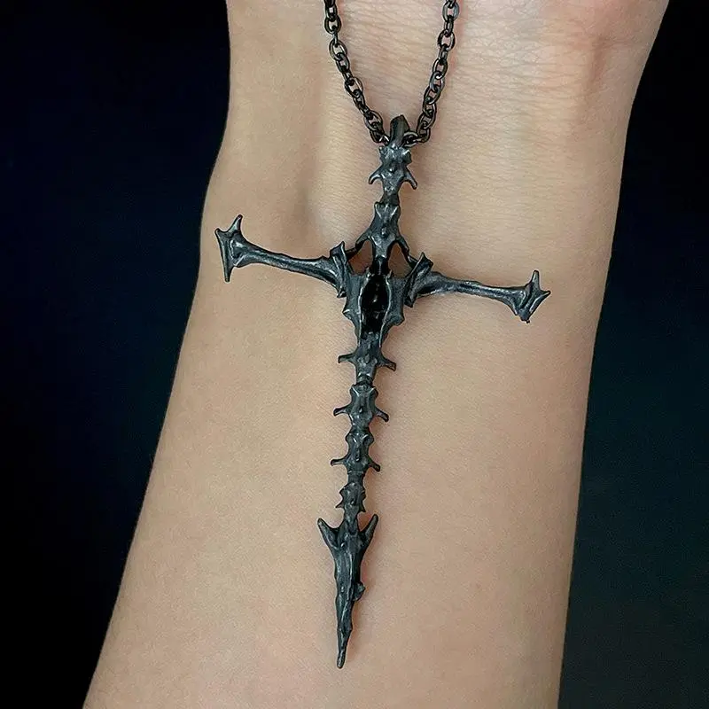 Diablo Skull Skeleton Cross Pendant Necklace Vintage Fashion Old Fashionable Men's Necklace