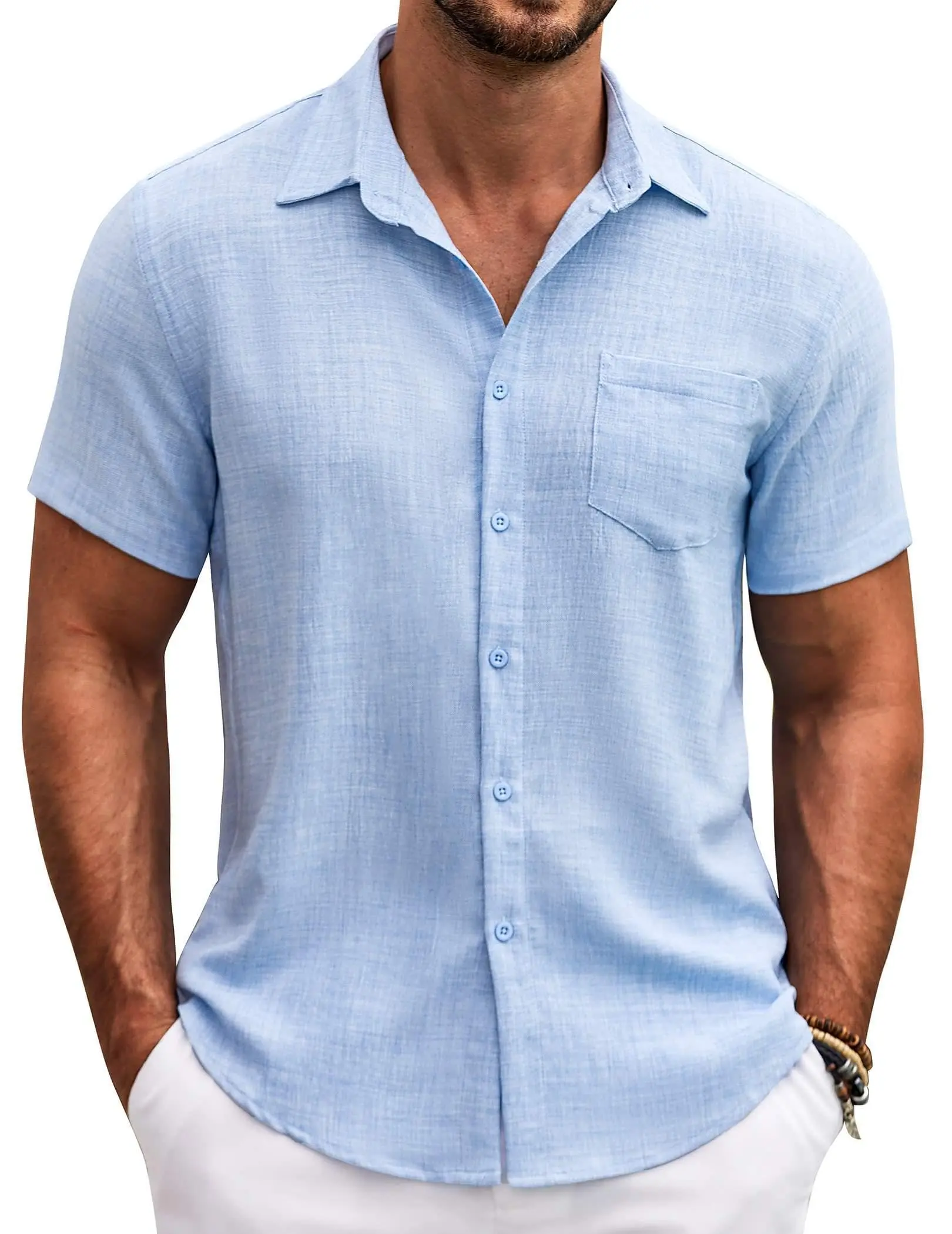 COOFANDY Mens Button Down Short Sleeve Shirt Casual Shirts Summer Beach Textured Shirts with Pocket