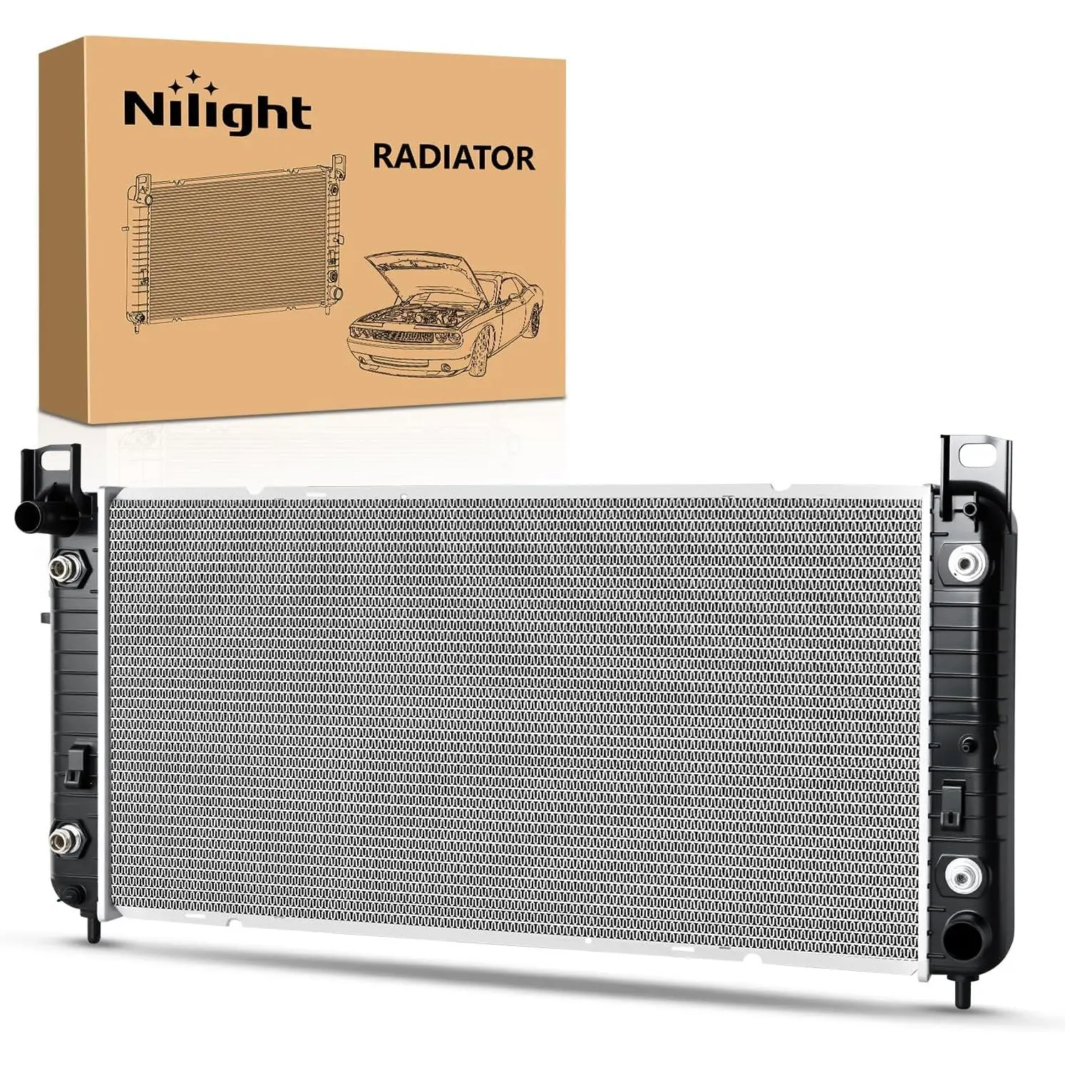 Nilight 1x New Complete 34-in Aluminum Core Radiator - 101% Leak Tested, Precision Fold, for Chevy/GMC Silverado, Suburban, Suburban 2500 (2003-2006), Tahoe, GMC Sierra 1500 Classic (2007), Yukon XL, Cadillac Escalade, Auto Transmission (1999-2013 Fits),,