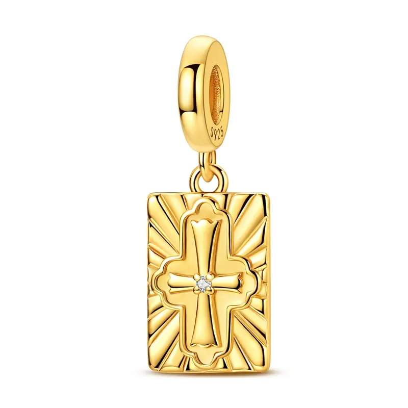 MULA Gold-Plated Cubic Zirconia Cross Pendant - Silver-Plated Christian Faith Jewelry with Universal Charm Hole, Gold Aesthetic Accessories, Religious Symbol Gift for Necklaces, Bracelets, Religious Symbols, Universal Charm Hole Design, Charms & Pendants