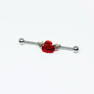 Rose industrial bar, 14g barbell piercing cartilage helix tragus body jewelry (1 piece)