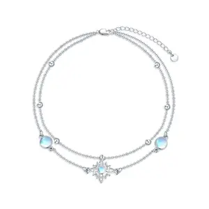 Moonstone Cross Celtic Knot Anklet, 925 Sterling Silver Moonstone Jewelry Gifts For Woman Girls, 8.5+2 inches chain,Perfect Gift for Mother's Day
