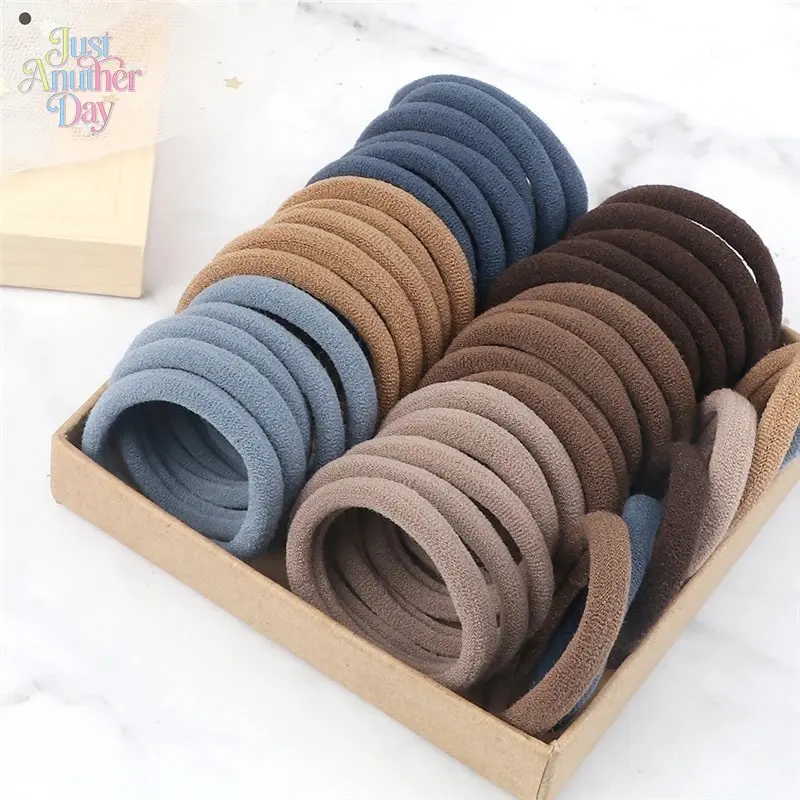 50pcs 4cm Cotton Towel Hair Ties, High-Elastic Solid Color Scrunchies for High Ponytails, Women's Hair Accessories