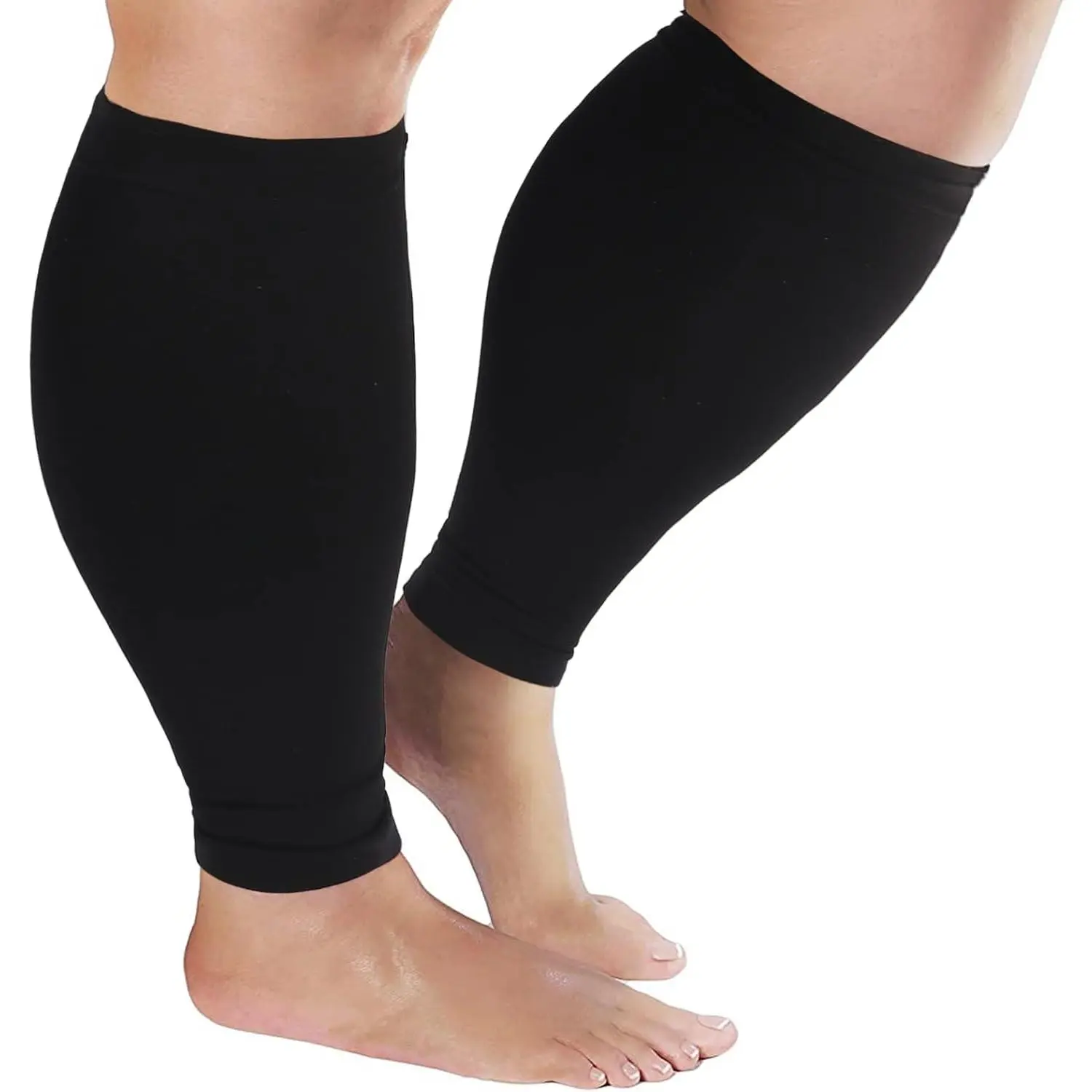 Plus Size Breathable Nylon Compression Sleeves for Wide Calves, 20-30mmHg XX-Large Leg Support for Female & Pregnant Women - Shin Splints Relief, Blood Circulation Promotion, Swelling Reduction, Lactic Acid Accumulation Control