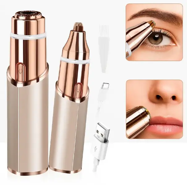 Aibesser Portable Eyebrow Shaver 2 in 1 Rechargeable Waterproof Facial & Eyebrow Hair Trimmer with 18K Gold Head & Stainless Steel Blades for Gentle Painless Hair Removal Gift Flawless