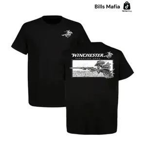 BelleHeaven  Winchester Repeating Arms T-Shirt, Skeleton Cowboy Graphic 2 Sides Tee, White Cotton Menwear, Vintage Western Hunting Shirt