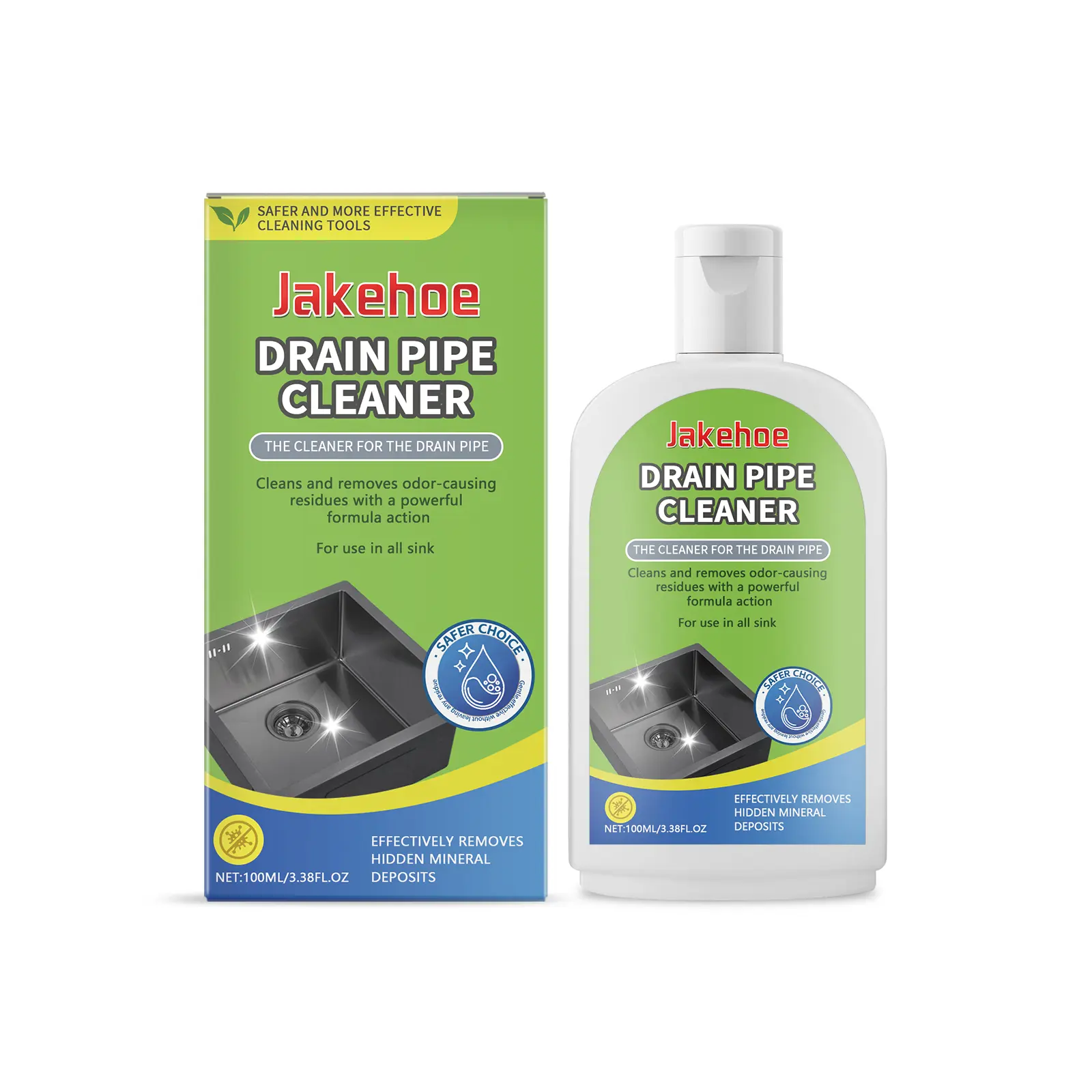 Jakehoe Dissolving Drain Cleaner - Strong Dissolving Power Drain Cleaning Solution, Descaler & Clogs Removal Tool for Kitchen Sinks, Toilet Pipes | Household Home Care Supply