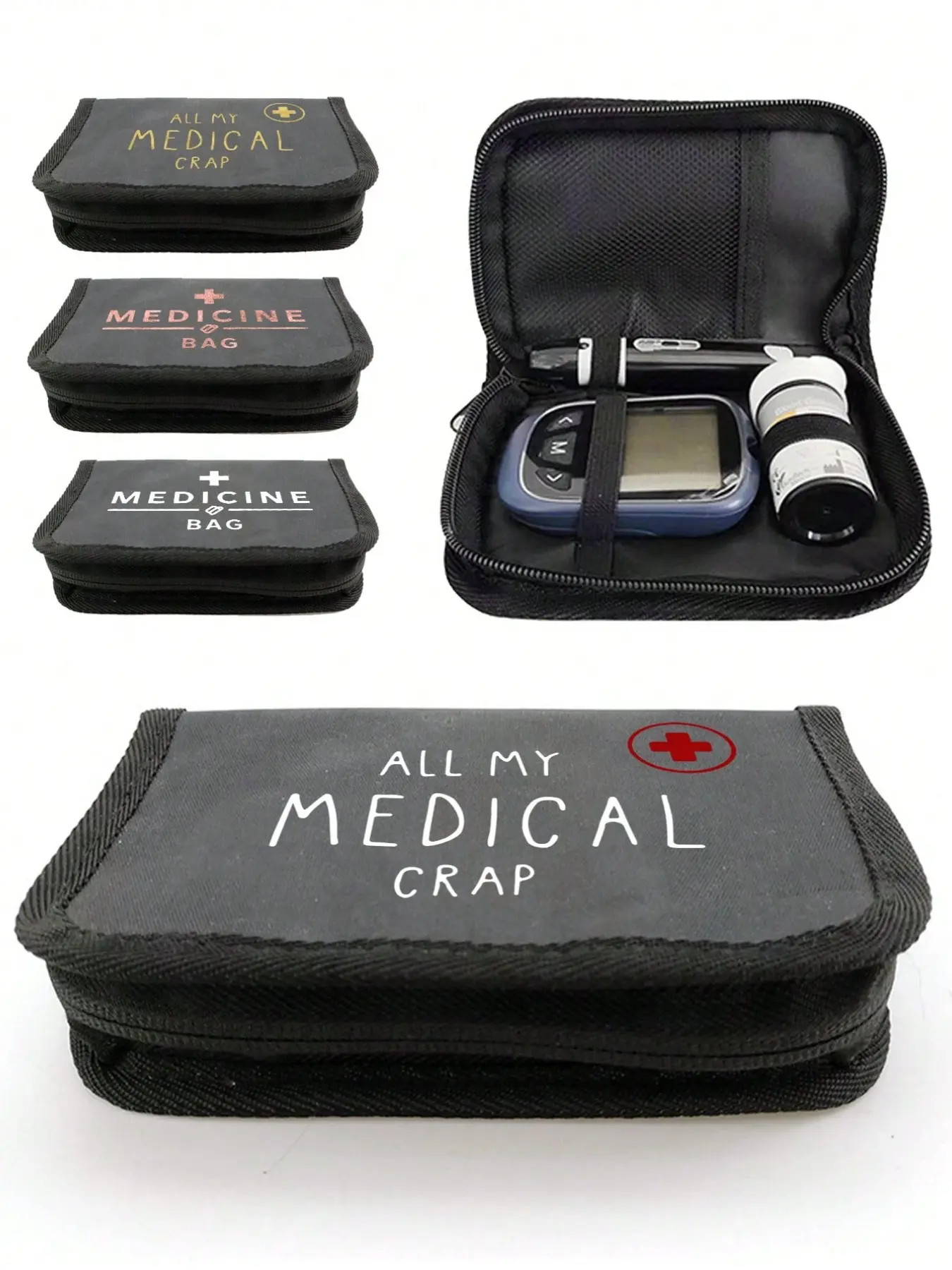 Portable Multi-Layer Blood Glucose Meter Storage Box, Compact, Organiser, Medical Pattern, Diabetes Travel Kit, Diabetic Accessories, Health Essential, Compartmentalized Organizers, Diabetic Supplies Organizer