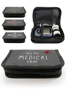 Portable Multi-Layer Blood Glucose Meter Storage Box, Compact, Organiser, Medical Pattern, Diabetes Travel Kit, Diabetic Accessories, Health Essential