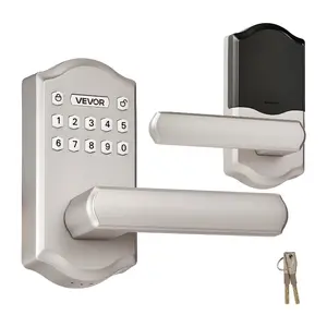 summervibes VEVOR Keyless Entry Door Lock with Handle, Electronic Lever Door Handle with Keypad, Customizable User Codes, Keyed Entry, Auto Lock, Anti-Peeking Password, Backlit Keypad, for Home, Satin Nickel, Digital Keypad Lock