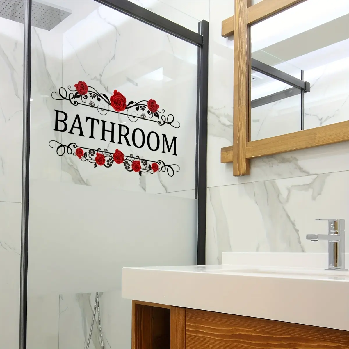 1PC bathroom rose logo wall stickers, Tiles Sticker, Decorative Stickers, are suitable for home decoration and bathroom decoration. They are self-adhesive, reusable and detachable stickers that create a romantic and warm family atmosphere