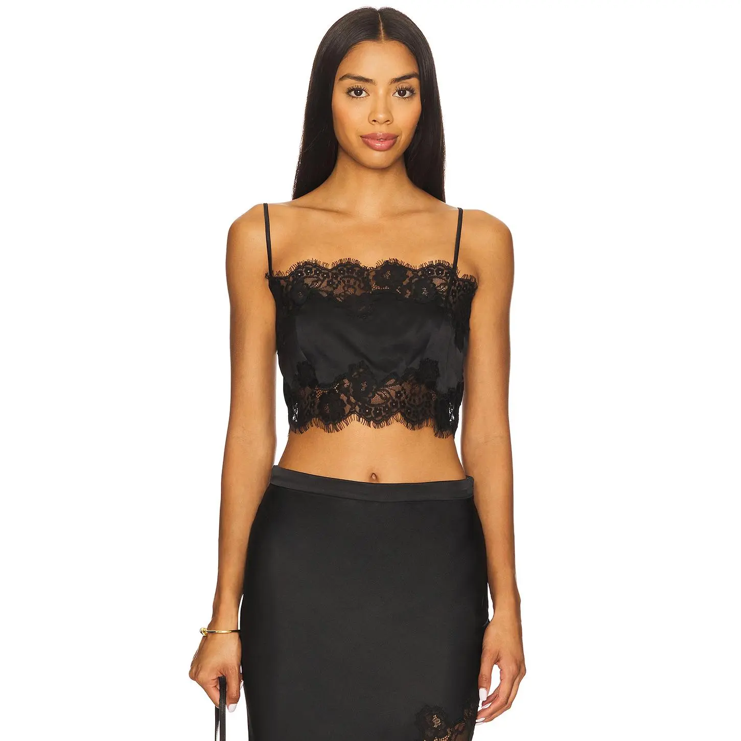fleur du mal Silk And Lace Bandeau Top in Black