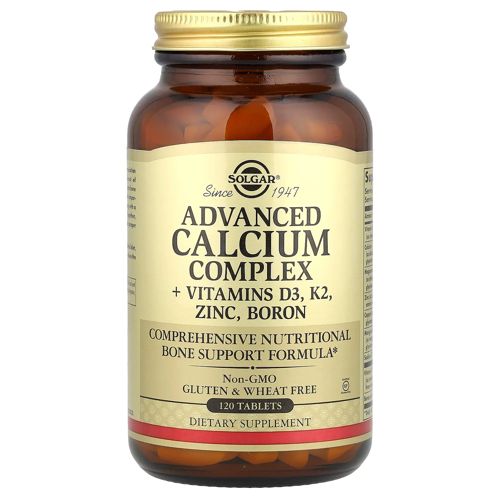 Solgar Advanced Calcium Complex + Vitamins D3, K2, Zinc, Boron, 120 Tablets