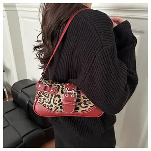 Minimalist Fashion Leopard Print Shoulder Bag – Retro Y2K Crescent Shaped Underarm Bag, Chic Small Designer Handbag for Women