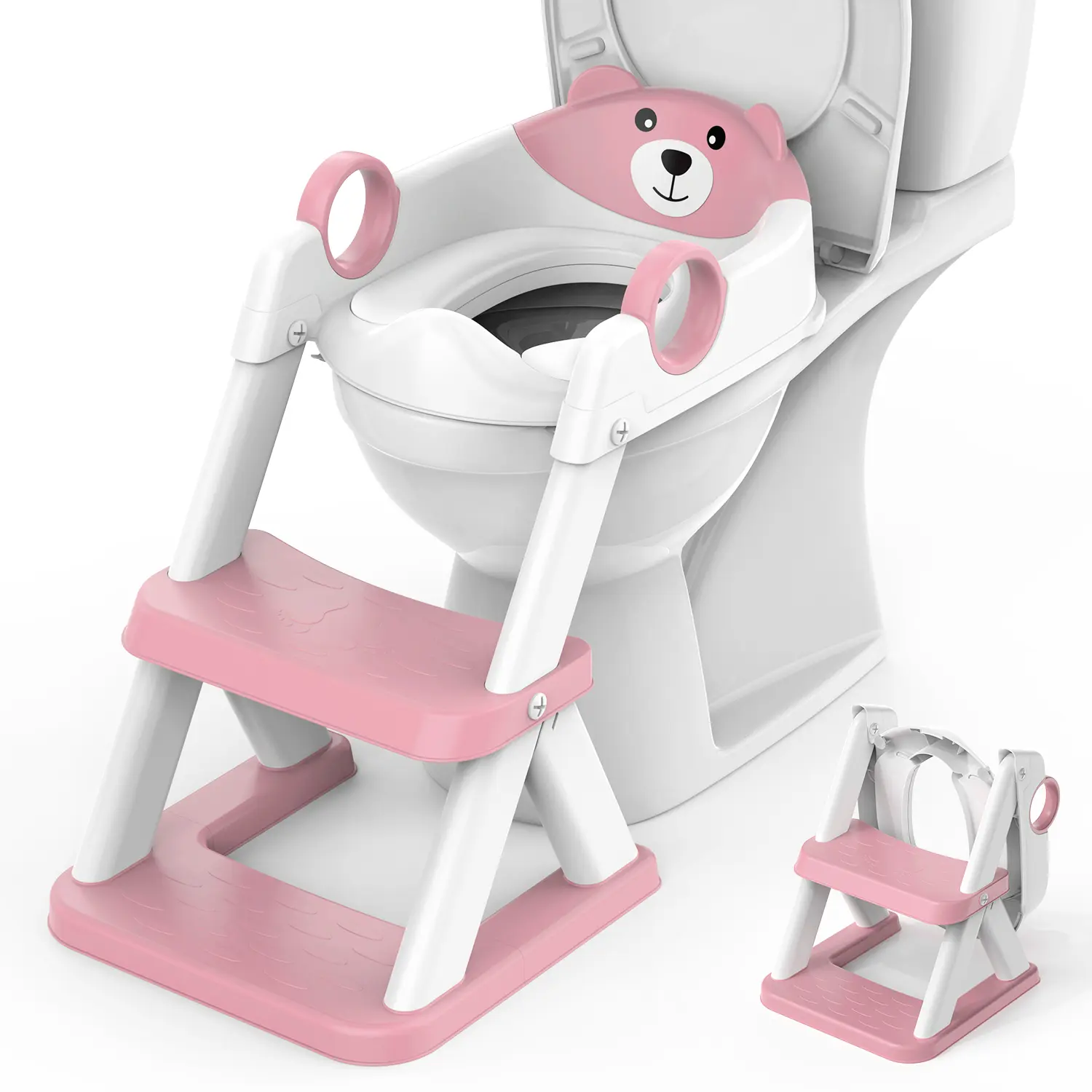 BabyBond 2-in-1 Foldable Potty Training Toilet Seat with Step Stool for Toddlers, Anti-Slip & Adjustable Height with Safety Handles, Cute Pink Baby Potty Chair, Ideal Christmas Gifts for Boys & Girls, Mothersdaygift, #Summervibes