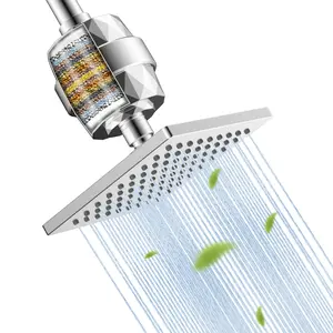 Hibbent Metal Filtered Shower Head, 6'' High Pressure RainShower Head, 20 Stage Shower Filter for Hard Water Softener, Bathroom Rainfall Shower Head to Remove Chlorine and Heavy Metals, Chrome