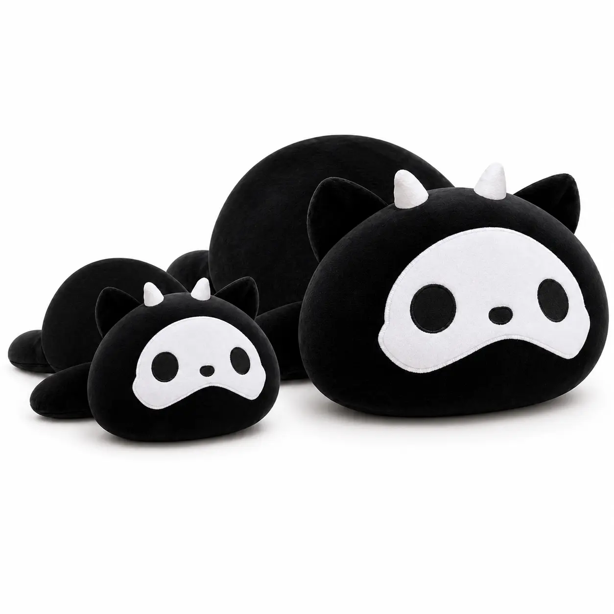 CHUBBYJOY Black Devil Cat Stuffed Animal - 12in/20in Kawaii Aesthetic Plush Toy, PP Cotton Filling, Black Body with White Mask-Like Face, Soft Fabric Cozy Hugging Pillow, Unisex Collectible Figure, Cozy Corner Decoration