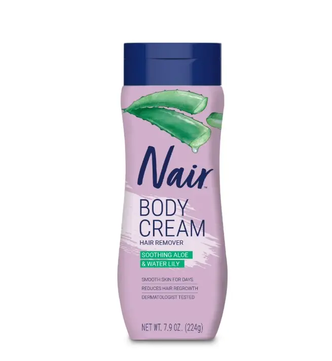 Nair Soothing Aloe & Water Lily Body Hair Remover Cream, 7.9 oz, Free of Dyes, Parabens, Phthalates and Sulfates