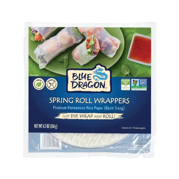 Blue Dragon Rice Paper Spring Roll Wrapper - 4.7oz (Pack of 1) - Vietnamese Rice Paper Sheets - No Added Colors, Flavors Or Preservatives - Vegan, Gluten Free, Non-GMO - Ideal For Fresh Or Fried Spring Rolls