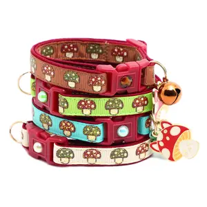 Woodland Mushrooms Breakaway Safety Cat Collar with Matching Jingle Bell & Charm by Pugs2Persians Cottage Shroom