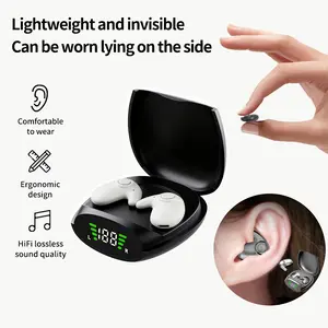 Ultra-thin wireless sleep earphones, mini invisible earbuds, long-lasting battery earphones, with high-definition microphone, Type-C charging, volume control, compatible with mobile phones