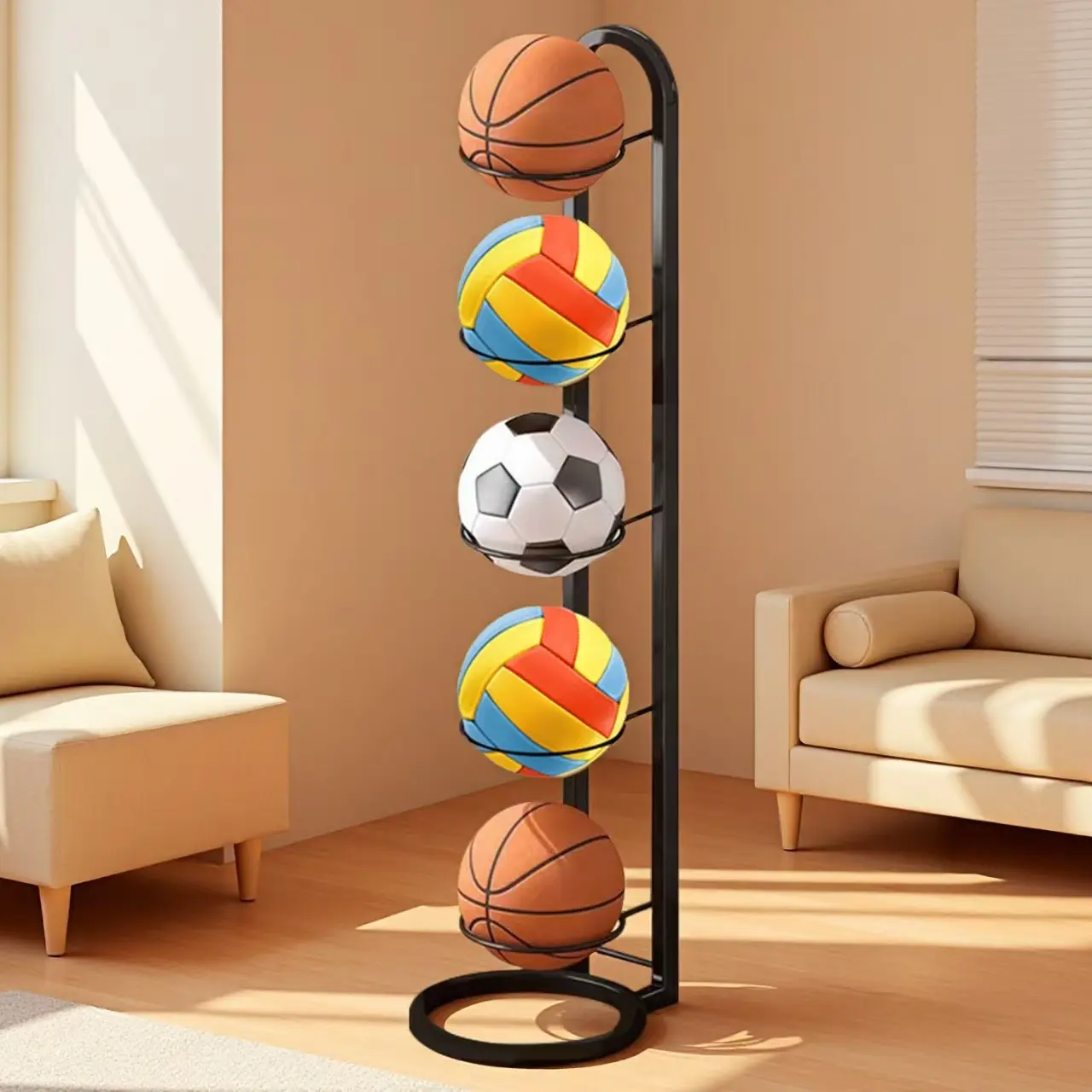 Basketball Storage Rack for Indoor Soccer, Multi-Layer Organizer for Sports Balls, Perfect for Kids and Sports Equipment, Durable Reinforced Organizer